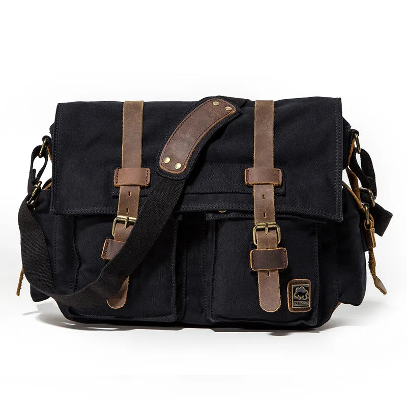 2025 Fashion Vintage Leather Canvas Women's Men's Messenger Bag Cotton Canvas Crossbody Bag Men Shoulder Bag Sling Casual Bag