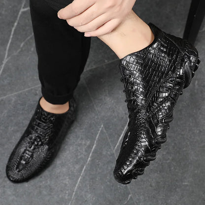 Famous Luxury Ankle Boots Mens Shoes Genuine Leather Shoes Loafer Cow Leather Crocodile Pattern Hasp Casual Shoes