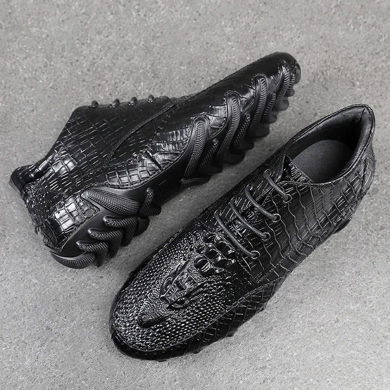 Famous Luxury Ankle Boots Mens Shoes Genuine Leather Shoes Loafer Cow Leather Crocodile Pattern Hasp Casual Shoes