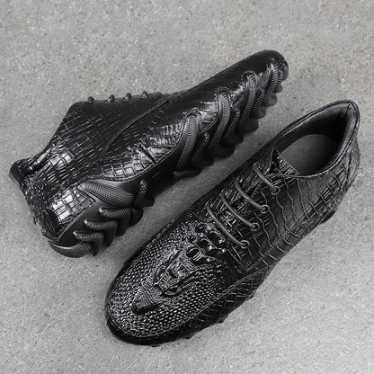 Famous Luxury Ankle Boots Mens Shoes Genuine Leather Shoes Loafer Cow Leather Crocodile Pattern Hasp Casual Shoes