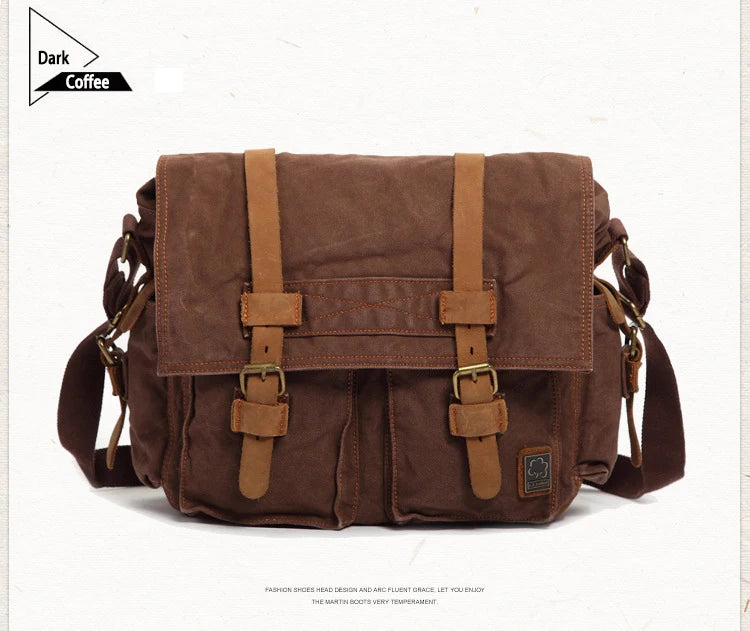 2025 Fashion Vintage Leather Canvas Women's Men's Messenger Bag Cotton Canvas Crossbody Bag Men Shoulder Bag Sling Casual Bag