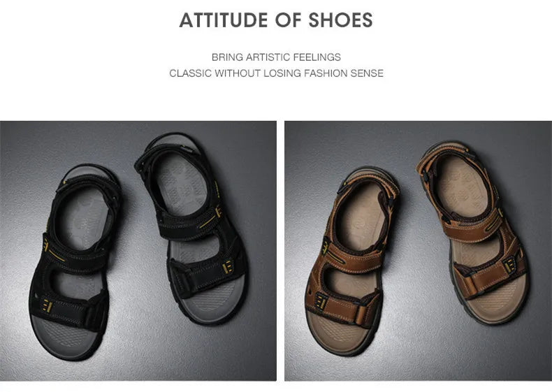 Classic Men's Sandals Summer Genuine Leather Beach Sandals Fashion Men's Casual Shoes Wading Sandals Outdoor Sneakers Plus Size
