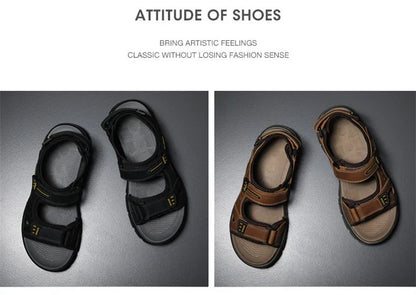 Classic Men's Sandals Summer Genuine Leather Beach Sandals Fashion Men's Casual Shoes Wading Sandals Outdoor Sneakers Plus Size