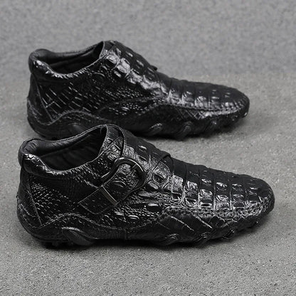 Famous Luxury Ankle Boots Mens Shoes Genuine Leather Shoes Loafer Cow Leather Crocodile Pattern Hasp Casual Shoes