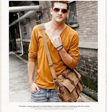 2025 Fashion Vintage Leather Canvas Women's Men's Messenger Bag Cotton Canvas Crossbody Bag Men Shoulder Bag Sling Casual Bag