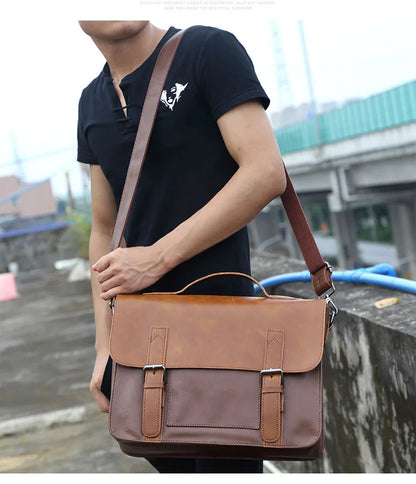 Retro Fashion Messenger Bag Men Luxury PU Leather Crossbody Bags Men Handbag Briefcases Laptop Bag Men Shoulder Messenger Bags