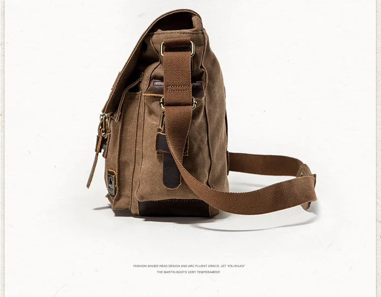 2025 Fashion Vintage Leather Canvas Women's Men's Messenger Bag Cotton Canvas Crossbody Bag Men Shoulder Bag Sling Casual Bag