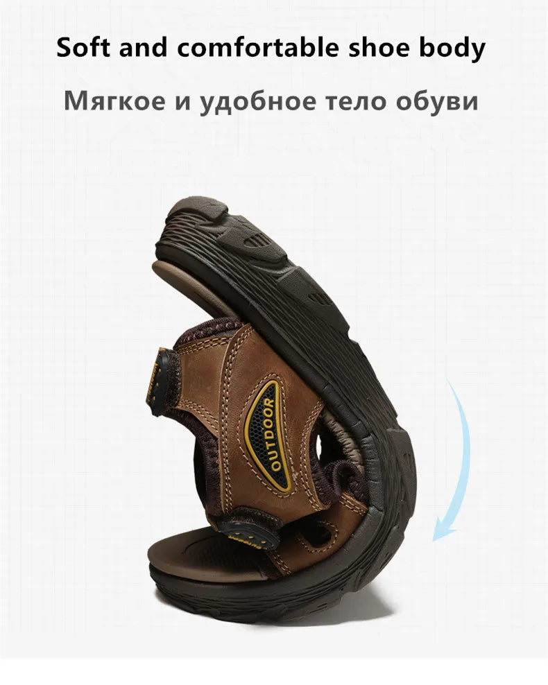 Classic Men's Sandals Summer Genuine Leather Beach Sandals Fashion Men's Casual Shoes Wading Sandals Outdoor Sneakers Plus Size