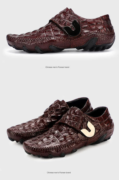 Luxury Driving Shoes Mens Shoes Genuine Leather Shoes Loafer Cow Leather Crocodile Pattern Hasp Casual Shoes Zapatos Hombre