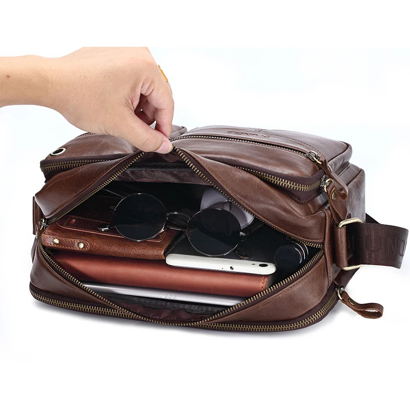 New 2025 Men Genuine Leather Shoulder Bag Casual Leather Men's Pad Messenger Bag Male Business Crossbody Bag Hot Handbag for Men