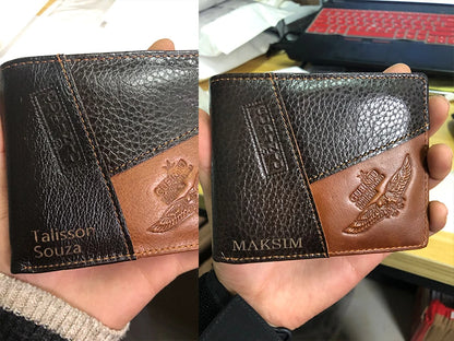 High Quality Retro Men Wallets Name Engraving Genuine Cow Leather Zipper Coin Pocket Card Holder Simple Purses For Male