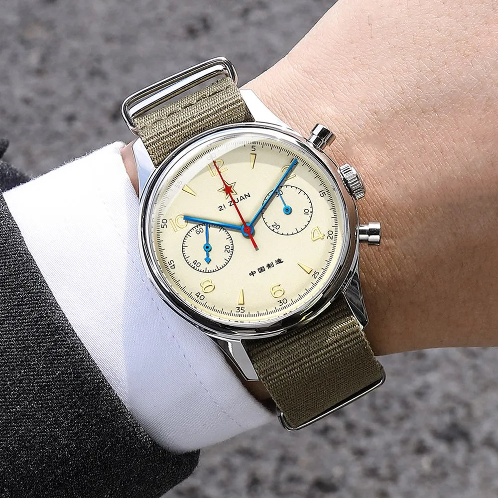 Red Star Retro 1963 Chronograph ST1901 Hand Winding Movement Air Force Pilots Aviation Sapphire Men Mechanical Watch Waterproof