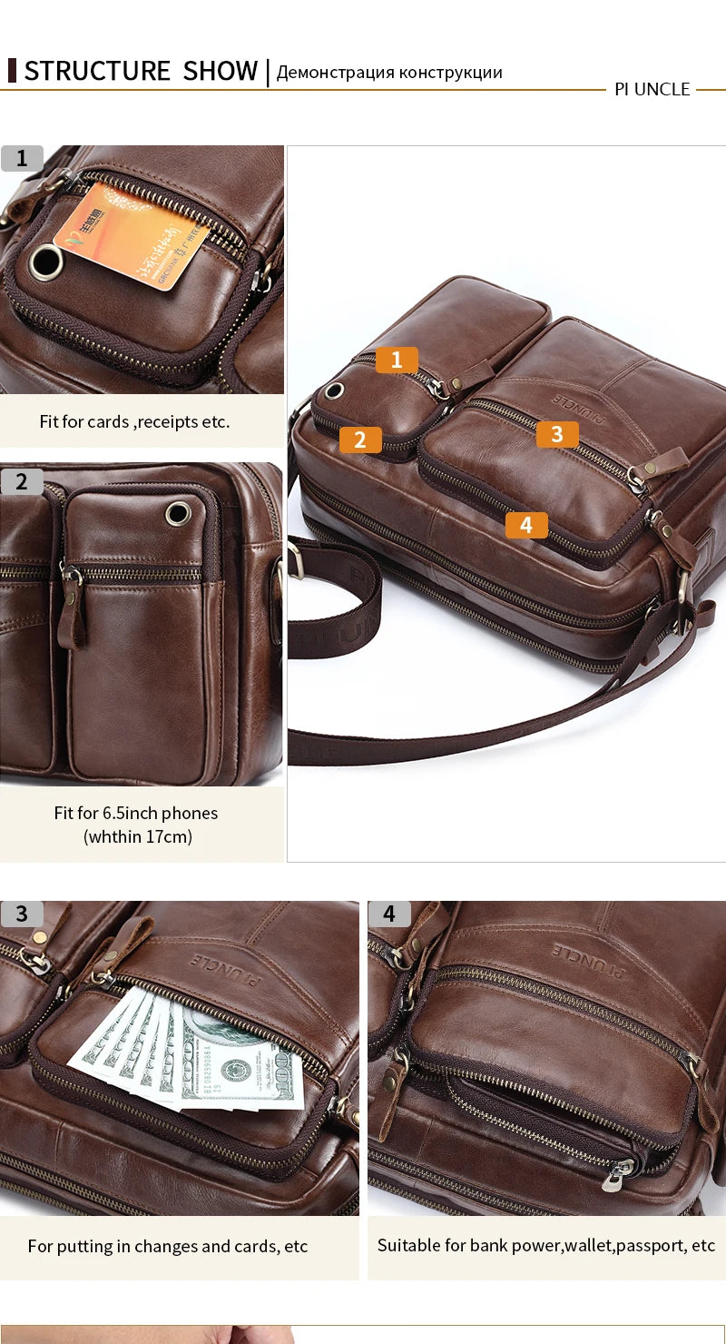 New 2025 Men Genuine Leather Shoulder Bag Casual Leather Men's Pad Messenger Bag Male Business Crossbody Bag Hot Handbag for Men