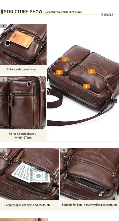 New 2025 Men Genuine Leather Shoulder Bag Casual Leather Men's Pad Messenger Bag Male Business Crossbody Bag Hot Handbag for Men