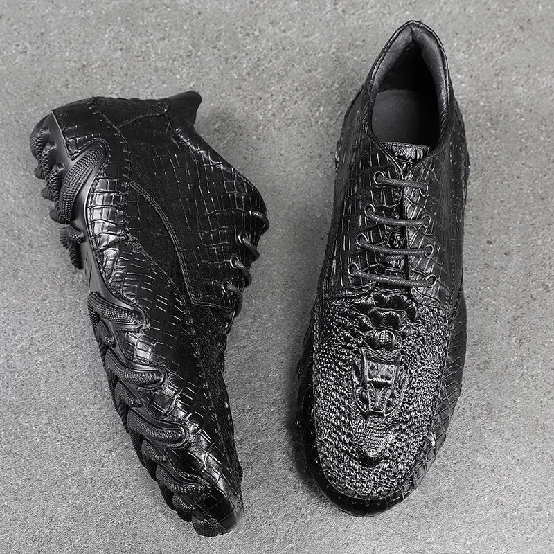 Famous Luxury Ankle Boots Mens Shoes Genuine Leather Shoes Loafer Cow Leather Crocodile Pattern Hasp Casual Shoes