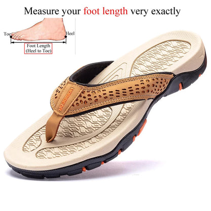 Plus Big Size 49 50 51 52 Mens Flip Flops Slippers PU Leather Beach Shoes TPR Outsoles Hard-Wearing Outdoor Style