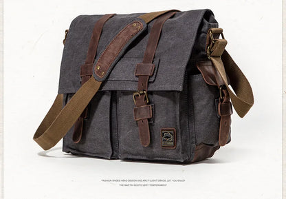 2025 Fashion Vintage Leather Canvas Women's Men's Messenger Bag Cotton Canvas Crossbody Bag Men Shoulder Bag Sling Casual Bag