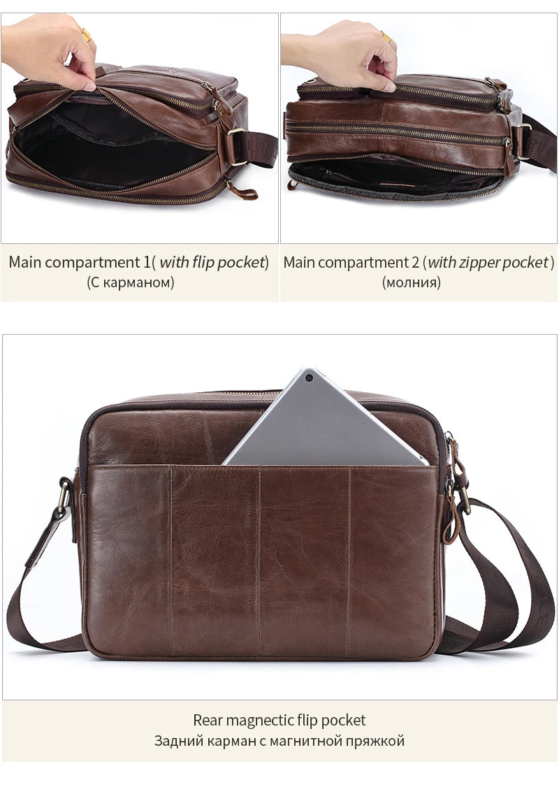 New 2025 Men Genuine Leather Shoulder Bag Casual Leather Men's Pad Messenger Bag Male Business Crossbody Bag Hot Handbag for Men