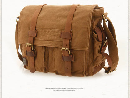 2025 Fashion Vintage Leather Canvas Women's Men's Messenger Bag Cotton Canvas Crossbody Bag Men Shoulder Bag Sling Casual Bag
