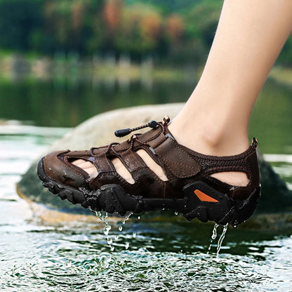 Summer Luxury Sandals Men Breathable Genuine Leather Outdoor Sandalias Trekking Casual Beach Shoes Male Loafers Big Size 38-48
