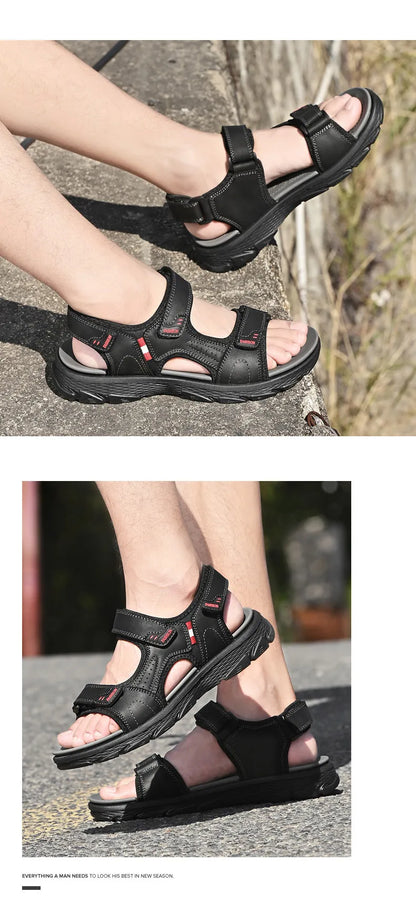 Classic Men's Sandals Summer Genuine Leather Beach Sandals Fashion Men's Casual Shoes Wading Sandals Outdoor Sneakers Plus Size
