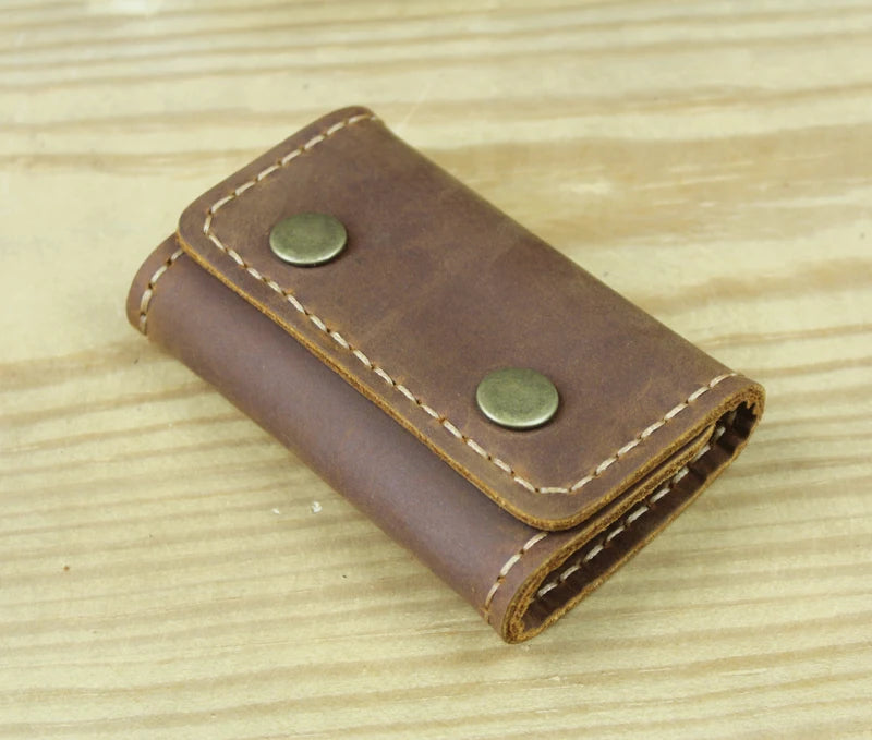 FANCODI Handmade Vintage Genuine Leather Key Holder Men keyChain Cover Leather Key Wallet Men key case bag Women Key Organizer