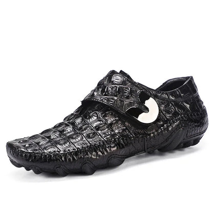 Luxury Driving Shoes Mens Shoes Genuine Leather Shoes Loafer Cow Leather Crocodile Pattern Hasp Casual Shoes Zapatos Hombre