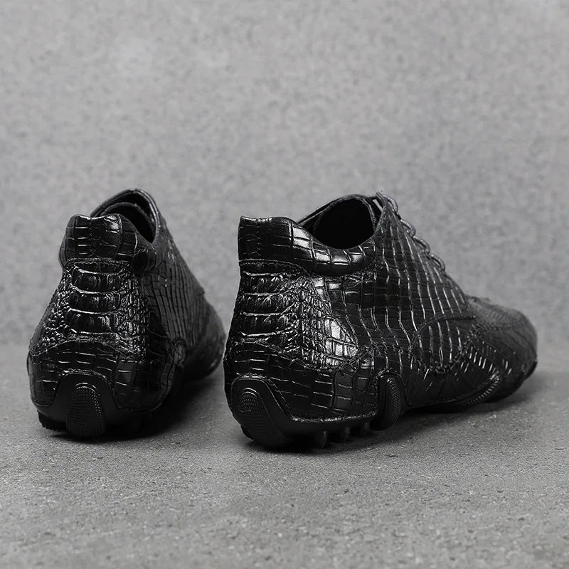 Famous Luxury Ankle Boots Mens Shoes Genuine Leather Shoes Loafer Cow Leather Crocodile Pattern Hasp Casual Shoes