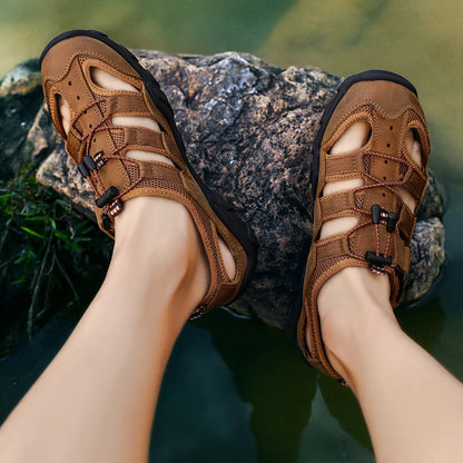 Summer Luxury Sandals Men Breathable Genuine Leather Outdoor Sandalias Trekking Casual Beach Shoes Male Loafers Big Size 38-48