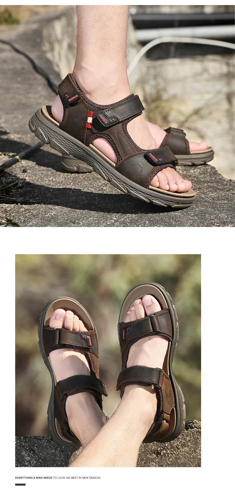 Classic Men's Sandals Summer Genuine Leather Beach Sandals Fashion Men's Casual Shoes Wading Sandals Outdoor Sneakers Plus Size