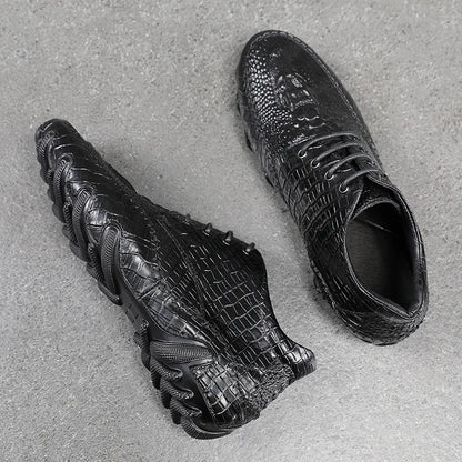 Famous Luxury Ankle Boots Mens Shoes Genuine Leather Shoes Loafer Cow Leather Crocodile Pattern Hasp Casual Shoes