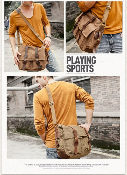 2025 Fashion Vintage Leather Canvas Women's Men's Messenger Bag Cotton Canvas Crossbody Bag Men Shoulder Bag Sling Casual Bag
