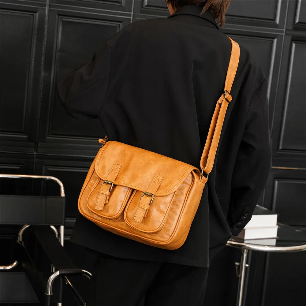 Fashion Japan Style Men's Messenger Bag Soft PU Leather Crossbody Messenger Bag Men Satchels Crossbody Bag Mens Shoulder Bags