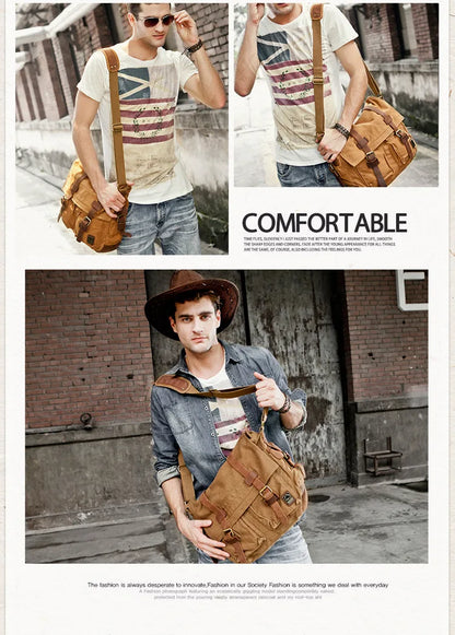 2025 Fashion Vintage Leather Canvas Women's Men's Messenger Bag Cotton Canvas Crossbody Bag Men Shoulder Bag Sling Casual Bag