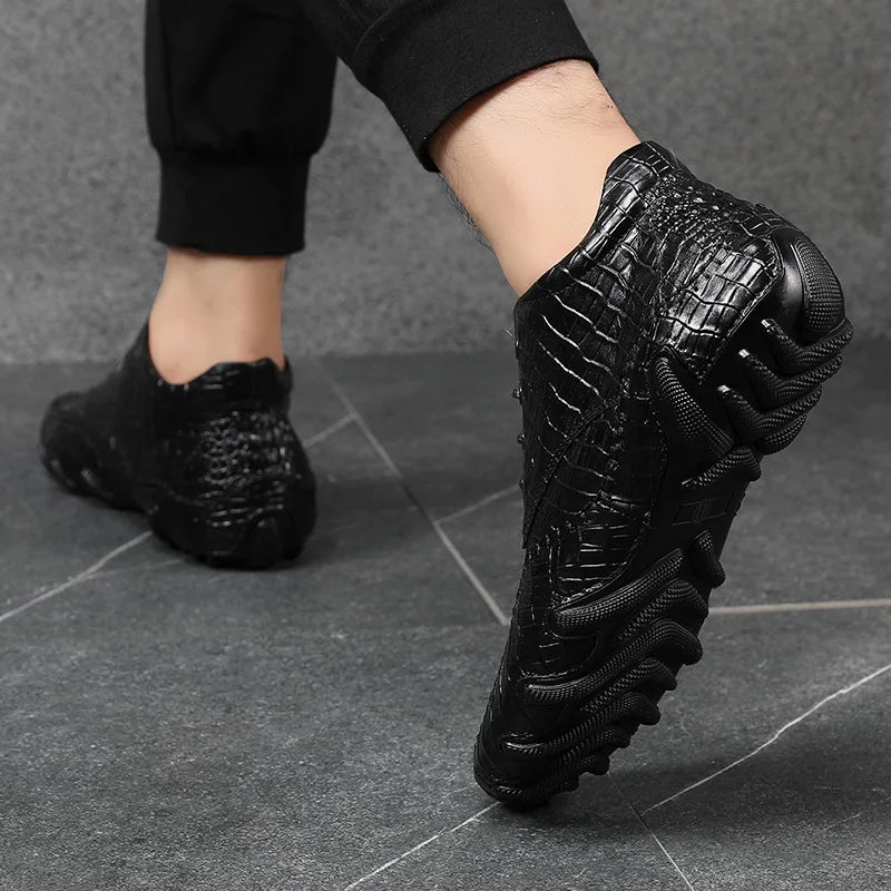 Famous Luxury Ankle Boots Mens Shoes Genuine Leather Shoes Loafer Cow Leather Crocodile Pattern Hasp Casual Shoes