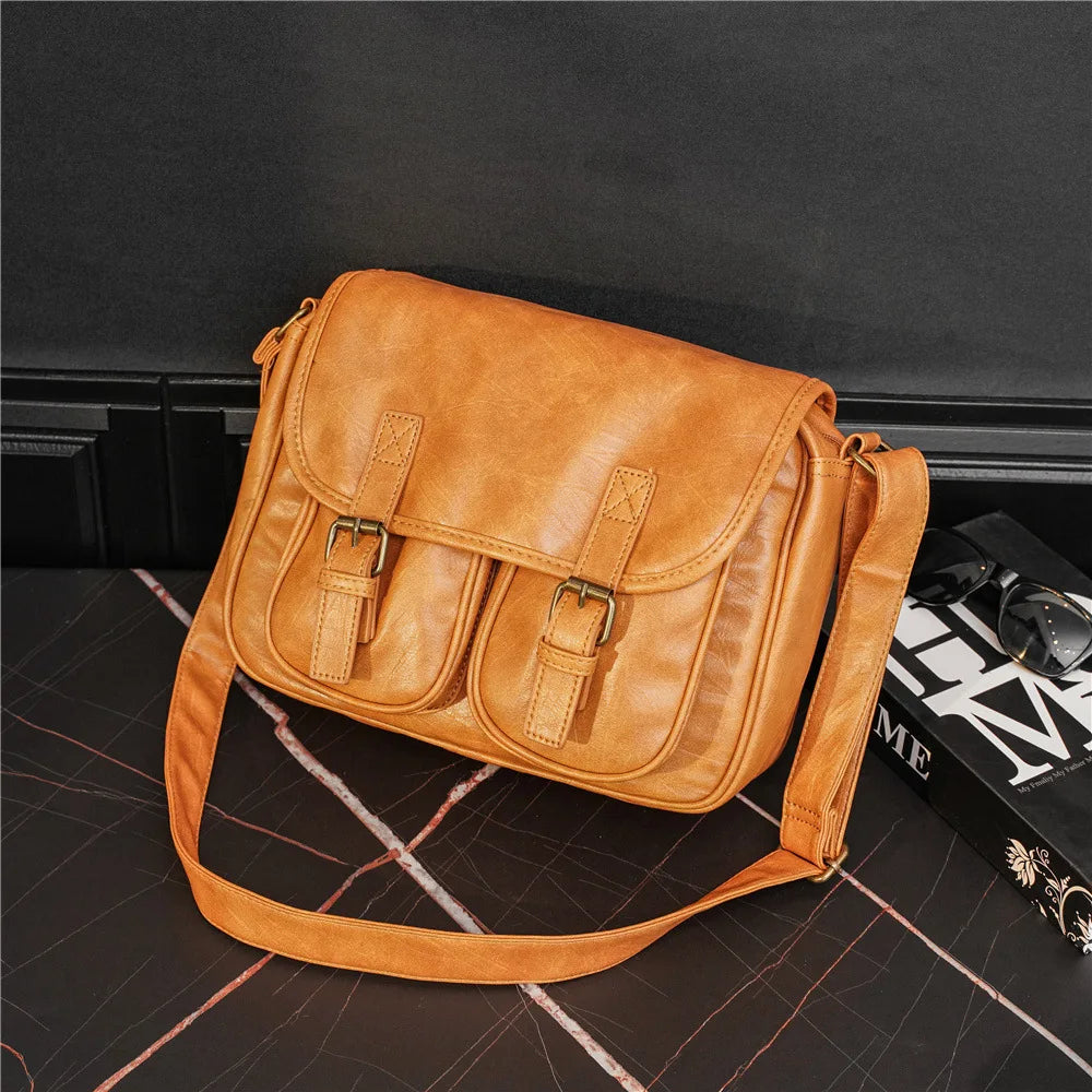 Fashion Japan Style Men's Messenger Bag Soft PU Leather Crossbody Messenger Bag Men Satchels Crossbody Bag Mens Shoulder Bags