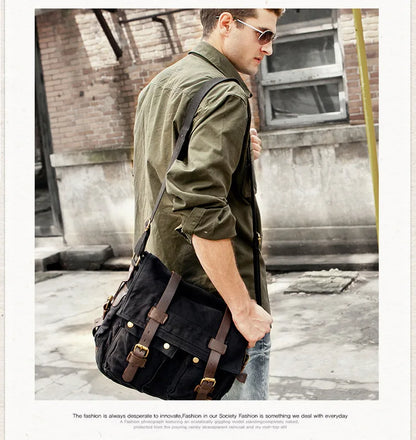 2025 Fashion Vintage Leather Canvas Women's Men's Messenger Bag Cotton Canvas Crossbody Bag Men Shoulder Bag Sling Casual Bag