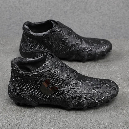 Famous Luxury Ankle Boots Mens Shoes Genuine Leather Shoes Loafer Cow Leather Crocodile Pattern Hasp Casual Shoes