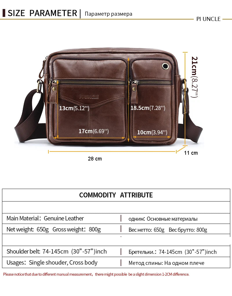 New 2025 Men Genuine Leather Shoulder Bag Casual Leather Men's Pad Messenger Bag Male Business Crossbody Bag Hot Handbag for Men