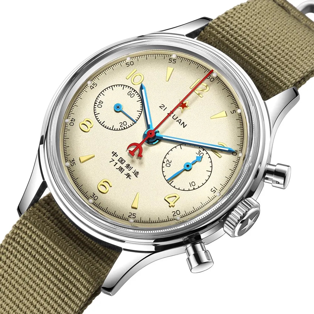 Red Star Retro 1963 Chronograph ST1901 Hand Winding Movement Air Force Pilots Aviation Sapphire Men Mechanical Watch Waterproof