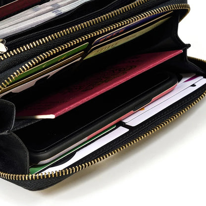 Luufan Vintage Crazy Horse Leather Men Women Long Purse Wallet Credit Card Double Zip Wallets Long Wallet Male Clutch Purse