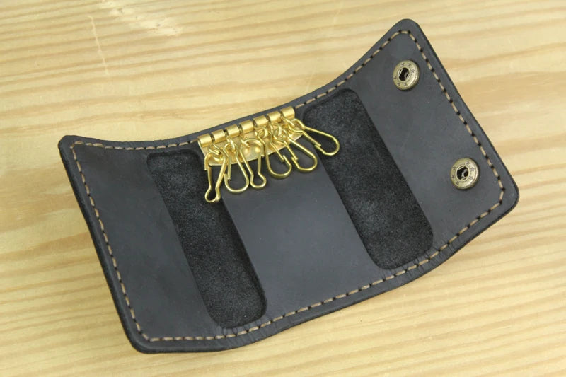 FANCODI Handmade Vintage Genuine Leather Key Holder Men keyChain Cover Leather Key Wallet Men key case bag Women Key Organizer