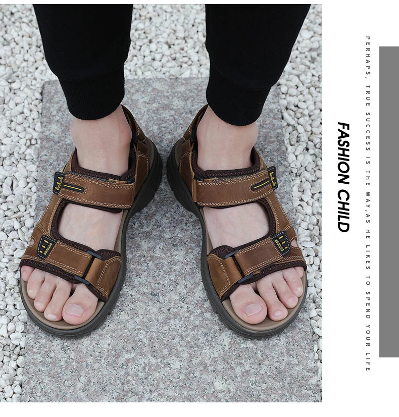 Classic Men's Sandals Summer Genuine Leather Beach Sandals Fashion Men's Casual Shoes Wading Sandals Outdoor Sneakers Plus Size