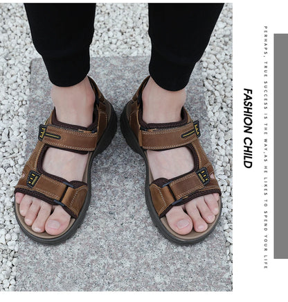 Classic Men's Sandals Summer Genuine Leather Beach Sandals Fashion Men's Casual Shoes Wading Sandals Outdoor Sneakers Plus Size