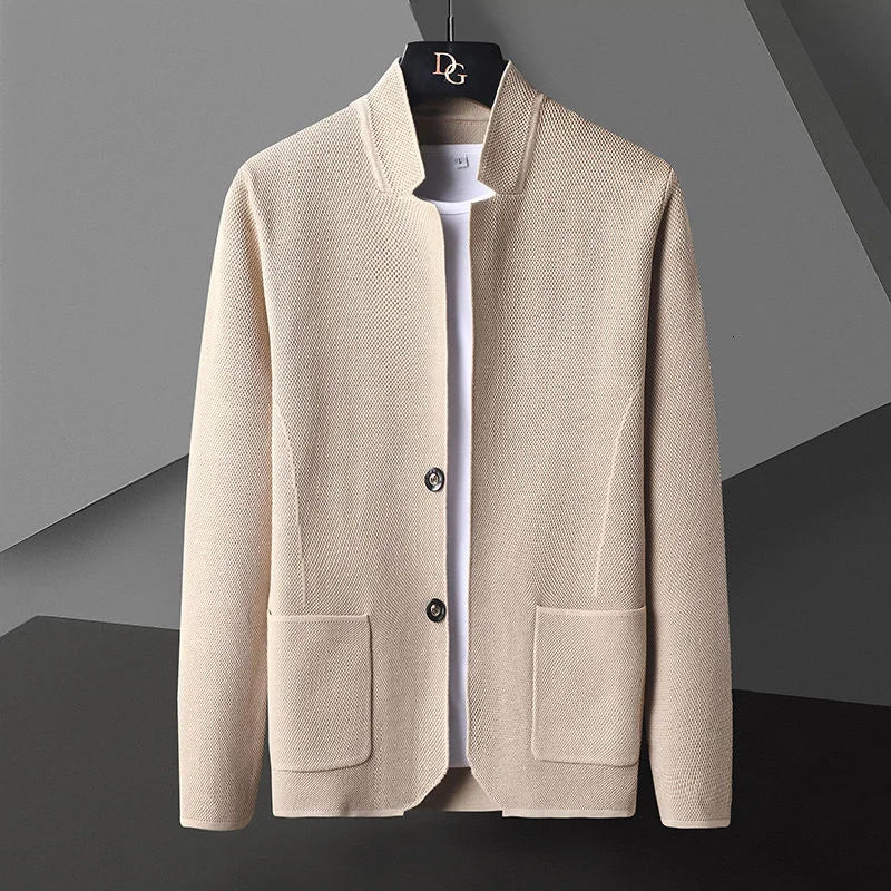 2025 Cardigan Jacket Men Solid Color Knitted Casual Stand Collar Slim Fit Cardigan Coat Mens Sweater Jacket Khaki Black Gray 4Xl
