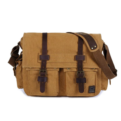 2025 Fashion Vintage Leather Canvas Women's Men's Messenger Bag Cotton Canvas Crossbody Bag Men Shoulder Bag Sling Casual Bag