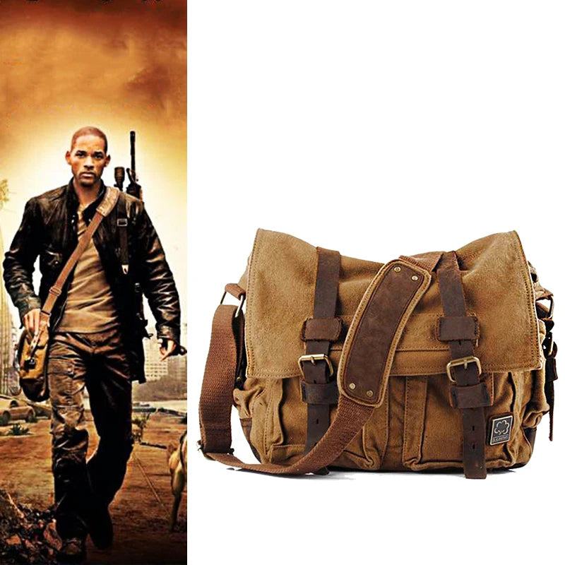 2025 Fashion Vintage Leather Canvas Women's Men's Messenger Bag Cotton Canvas Crossbody Bag Men Shoulder Bag Sling Casual Bag