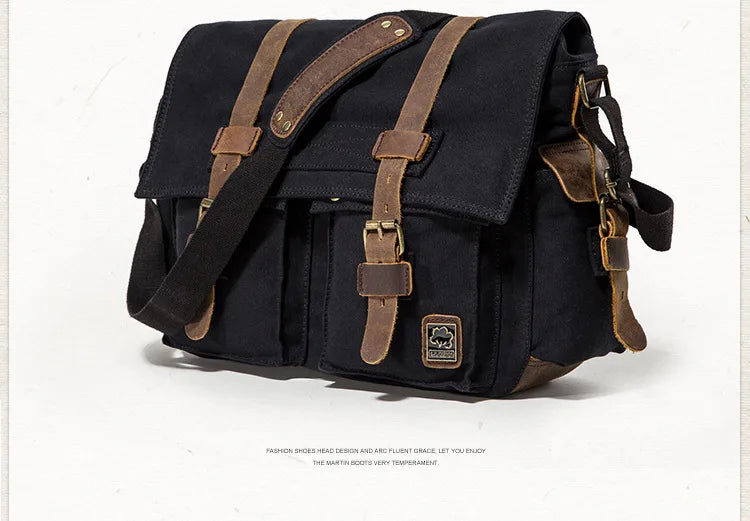 2025 Fashion Vintage Leather Canvas Women's Men's Messenger Bag Cotton Canvas Crossbody Bag Men Shoulder Bag Sling Casual Bag