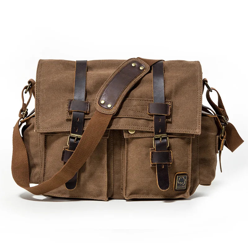 2025 Fashion Vintage Leather Canvas Women's Men's Messenger Bag Cotton Canvas Crossbody Bag Men Shoulder Bag Sling Casual Bag