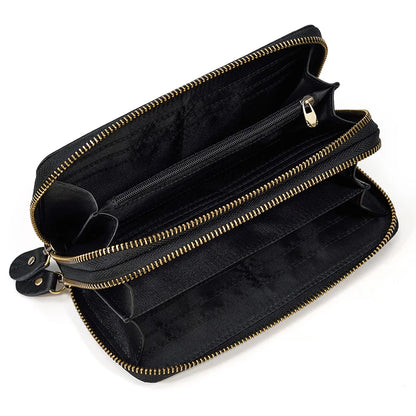 Luufan Vintage Crazy Horse Leather Men Women Long Purse Wallet Credit Card Double Zip Wallets Long Wallet Male Clutch Purse